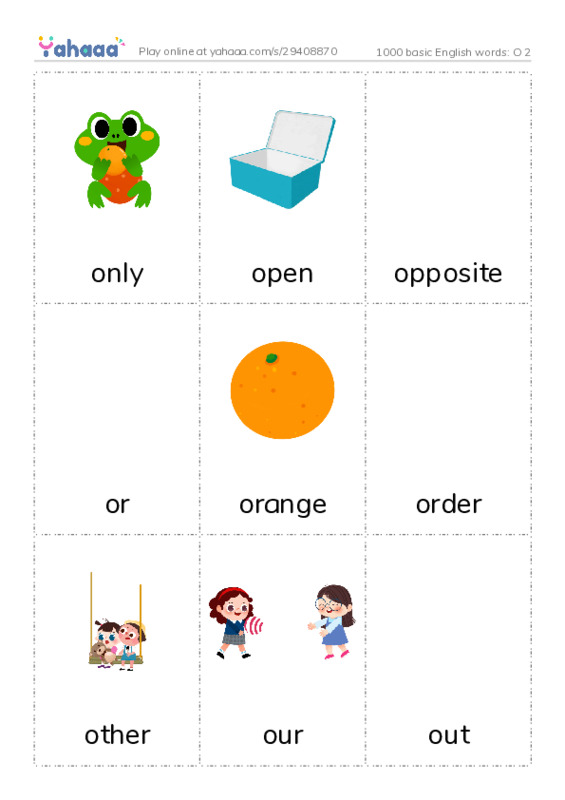 Picture flashcards worksheet for 1000 basic English words: O 2