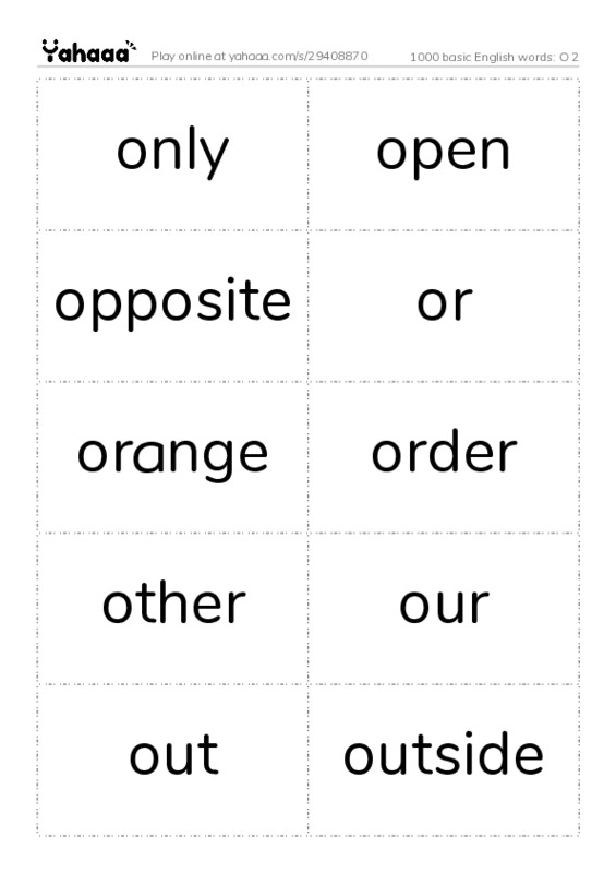Word flashcards worksheet for 1000 basic English words: O 2