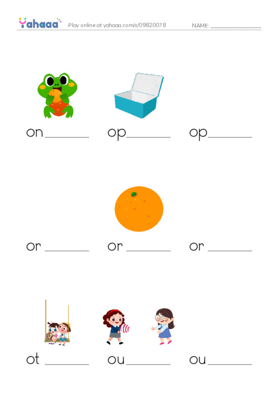 Finish the word worksheet for 1000 basic English words: O 2
