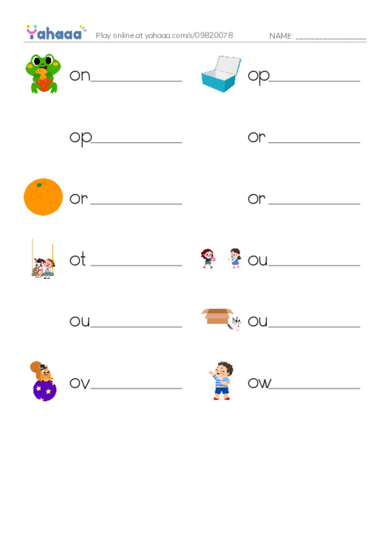 Write the word rows worksheet for 1000 basic English words: O 2