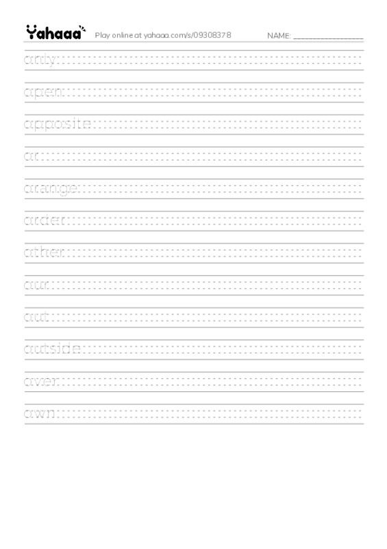 Handwriting lines worksheet for 1000 basic English words: O 2