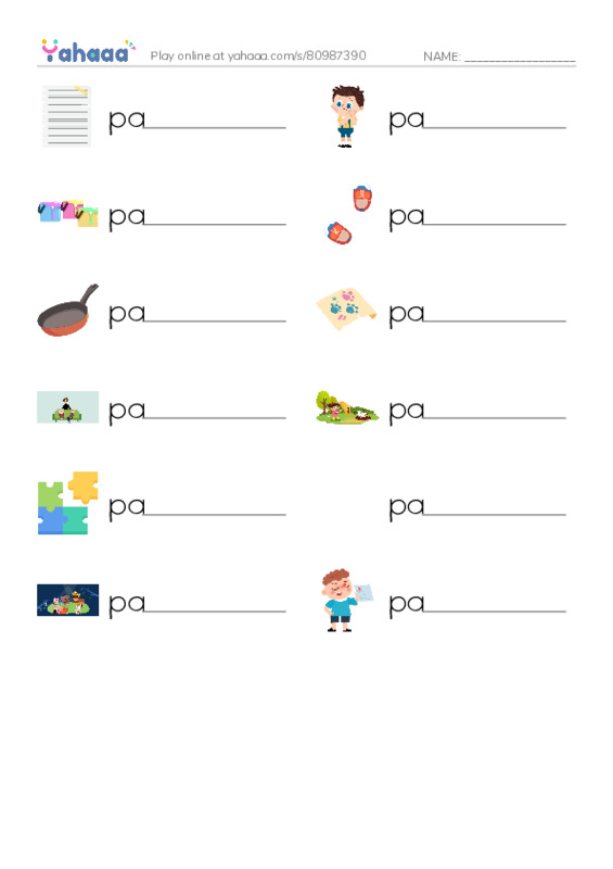 Write the word rows worksheet for 1000 basic English words: P 1