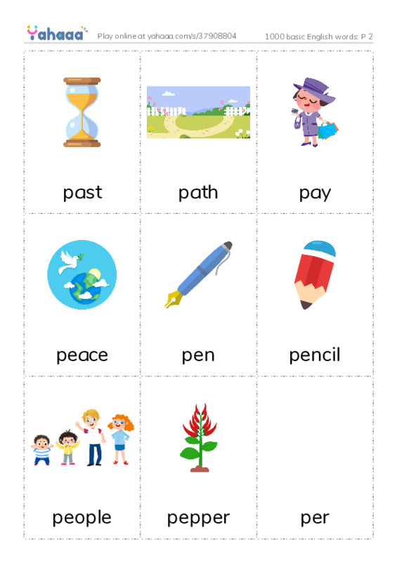 Picture flashcards worksheet for 1000 basic English words: P 2