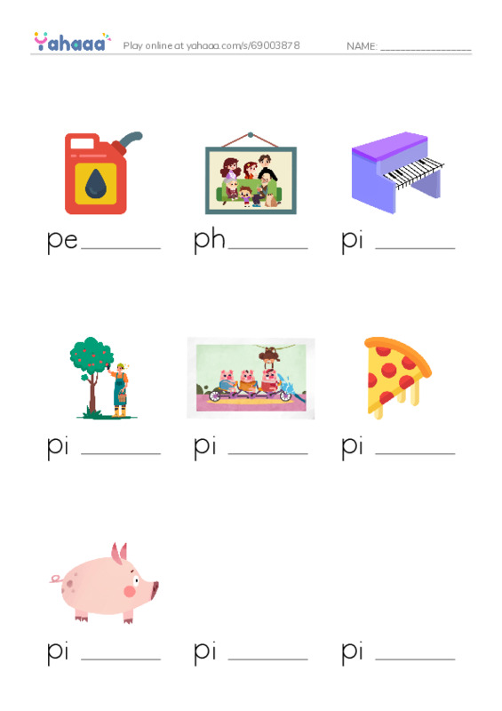 Finish the word worksheet for 1000 basic English words: P 3