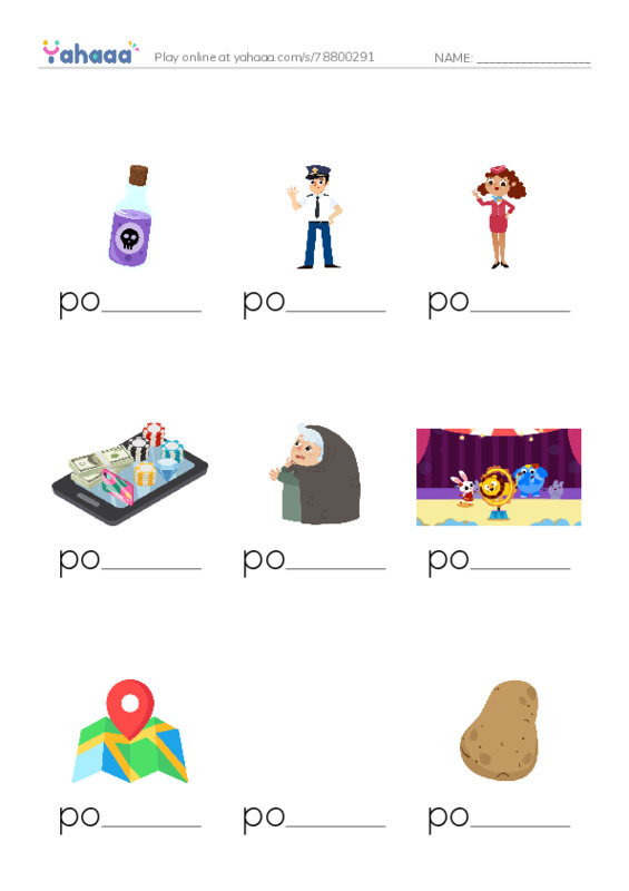 Finish the word worksheet for 1000 basic English words: P 5