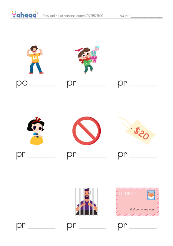 Finish the word worksheet for 1000 basic English words: P 6