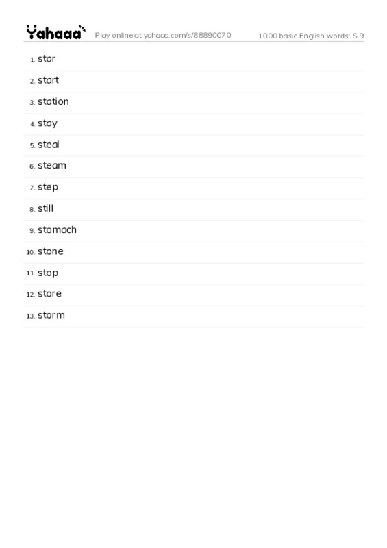 1000 basic English words: S 9 PDF words glossary