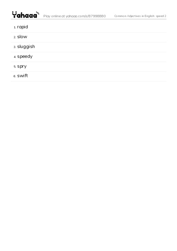 Common Adjectives in English: speed 2 PDF words glossary