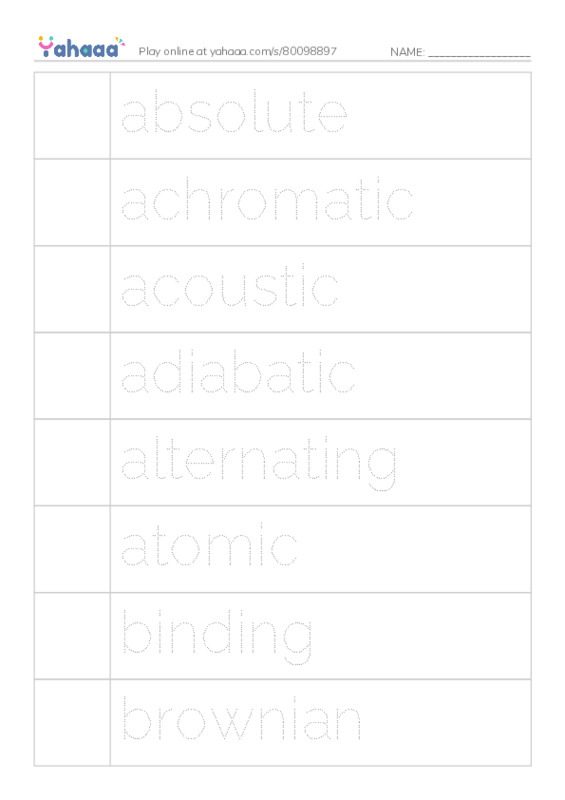 Common Adjectives in English: physics 1 PDF one column image words