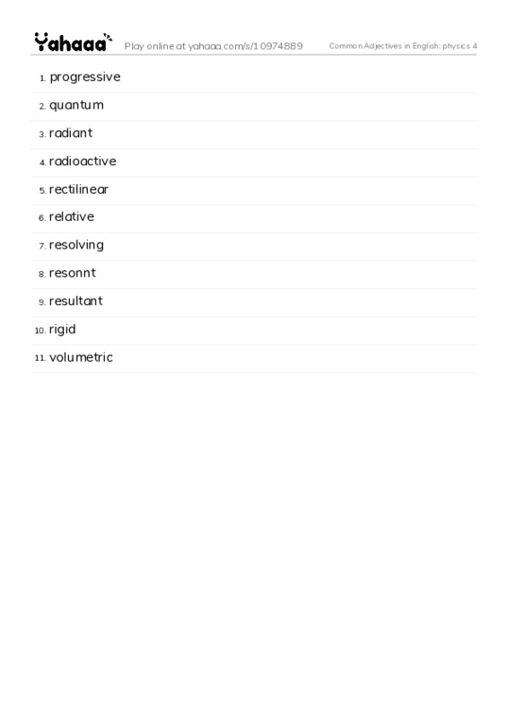 Common Adjectives in English: physics 4 PDF words glossary