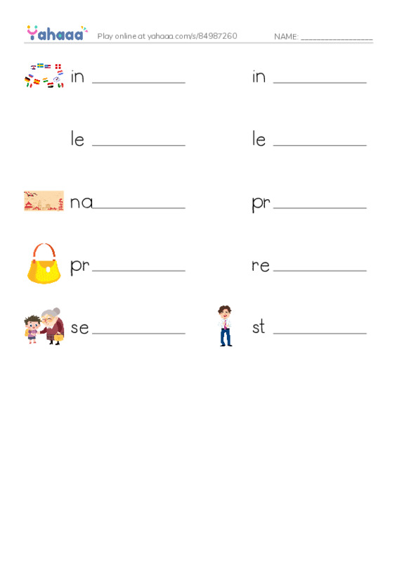 Common Adjectives in English: corporate prefixes 2 PDF worksheet writing row