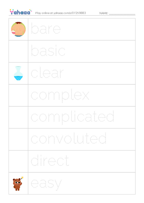 Common Adjectives in English: complexity 1 PDF one column image words
