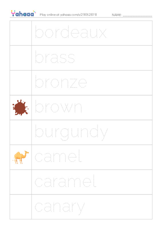 Common Adjectives in English: colors 2 PDF one column image words