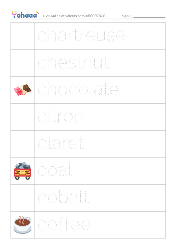 Common Adjectives in English: colors 3 PDF one column image words
