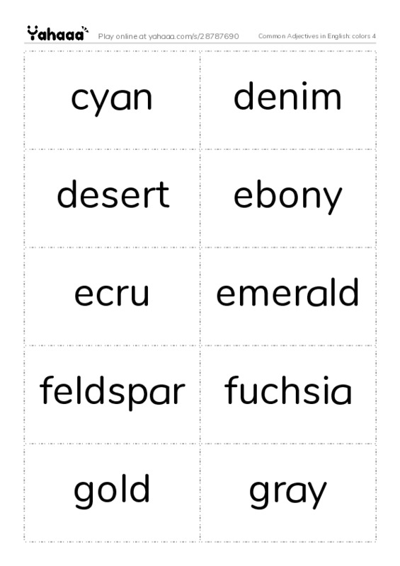 Common Adjectives in English: colors 4 PDF two columns flashcards