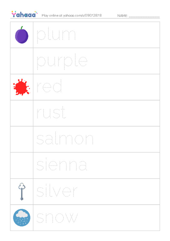 Common Adjectives in English: colors 6 PDF one column image words