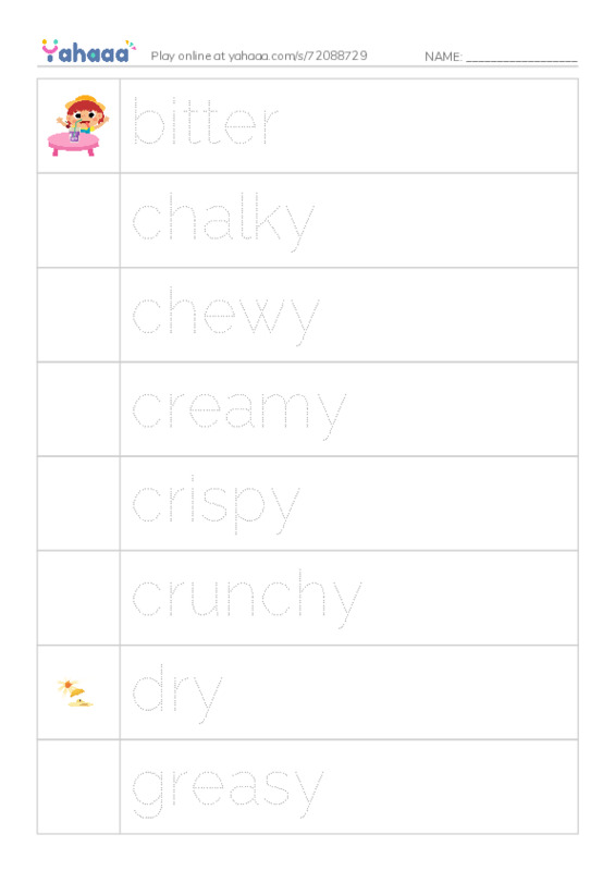 Common Adjectives in English: taste 1 PDF one column image words