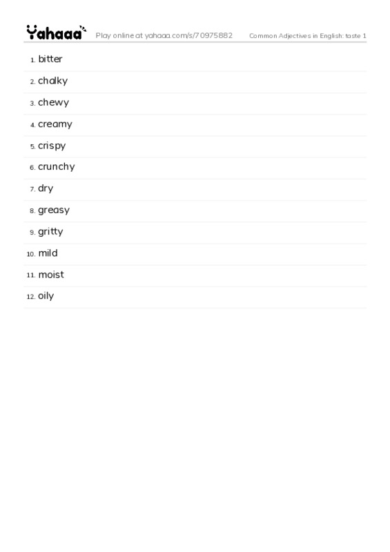Common Adjectives in English: taste 1 PDF words glossary