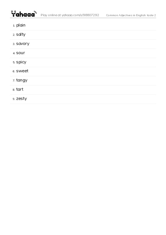 Common Adjectives in English: taste 2 PDF words glossary