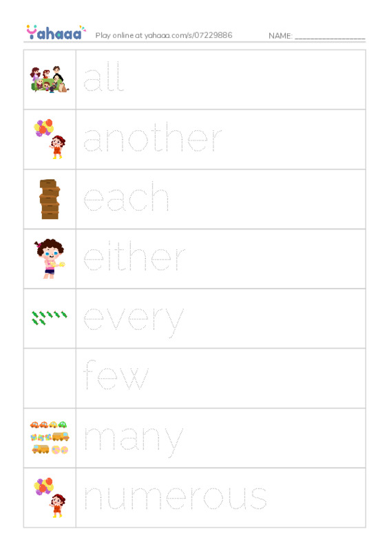 Common Adjectives in English: quantity 1 PDF one column image words