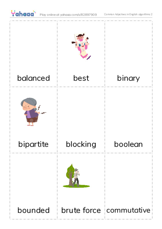 Common Adjectives in English: algorithms 2 PDF flaschards with images