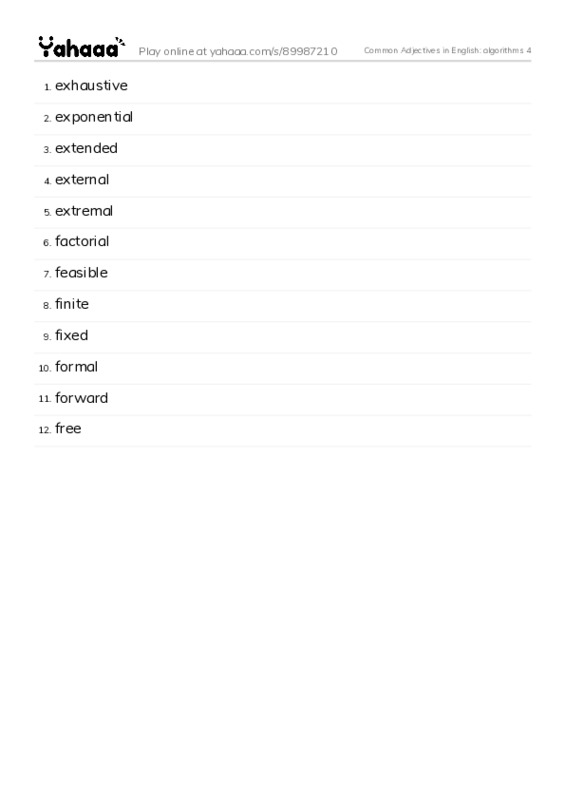 Common Adjectives in English: algorithms 4 PDF words glossary