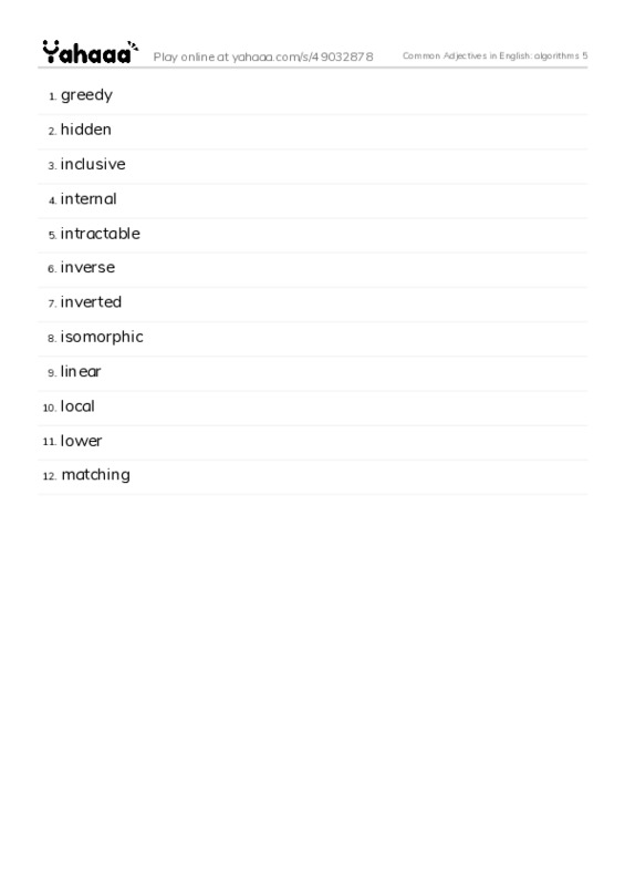 Common Adjectives in English: algorithms 5 PDF words glossary