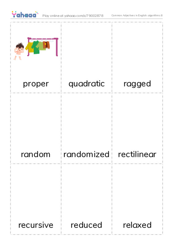 Common Adjectives in English: algorithms 8 PDF flaschards with images