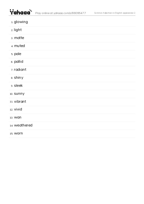 Common Adjectives in English: appearance 2 PDF words glossary