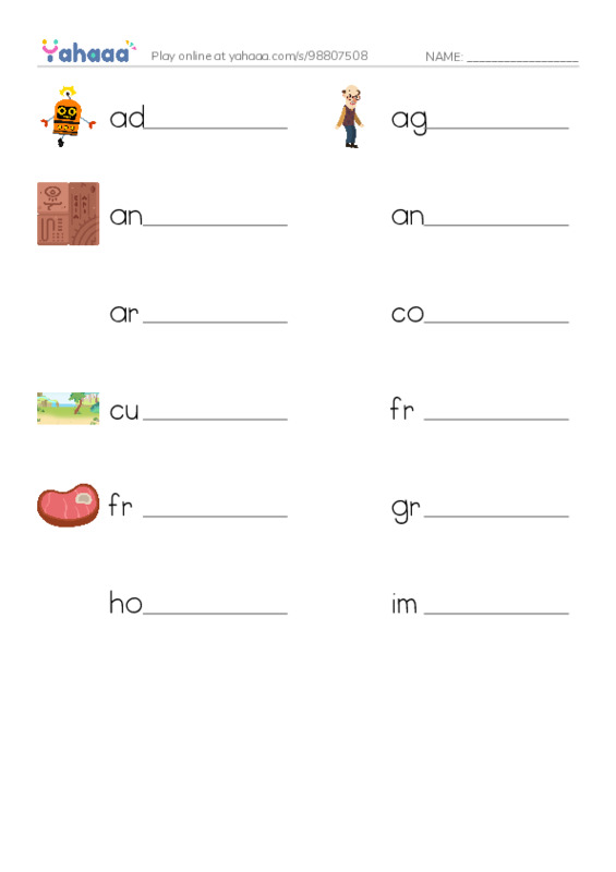 Common Adjectives in English: age 1 PDF worksheet writing row
