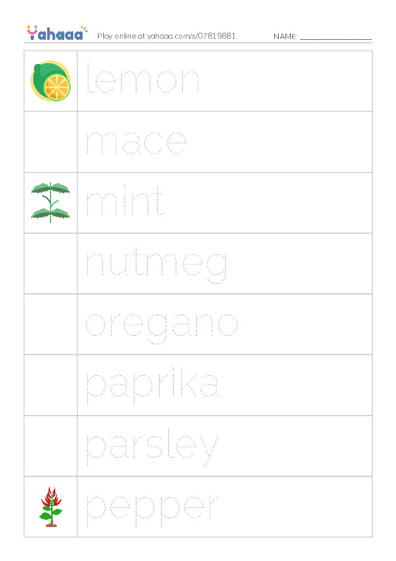Common Nouns in English: seasonings 2 PDF one column image words