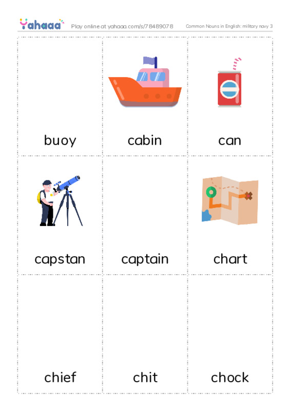 Common Nouns in English: military navy 3 PDF flaschards with images
