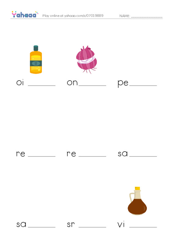 Common Nouns in English: condiments 2 PDF worksheet to fill in words gaps