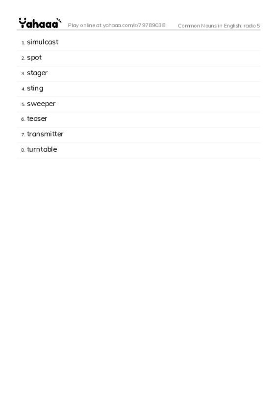 Common Nouns in English: radio 5 PDF words glossary