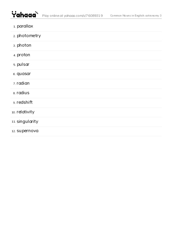 Common Nouns in English: astronomy 3 PDF words glossary