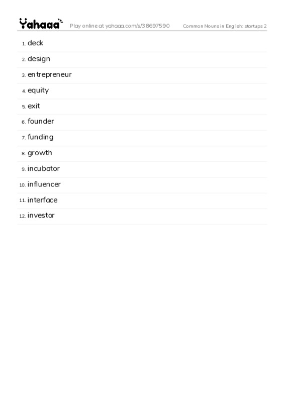 Common Nouns in English: startups 2 PDF words glossary