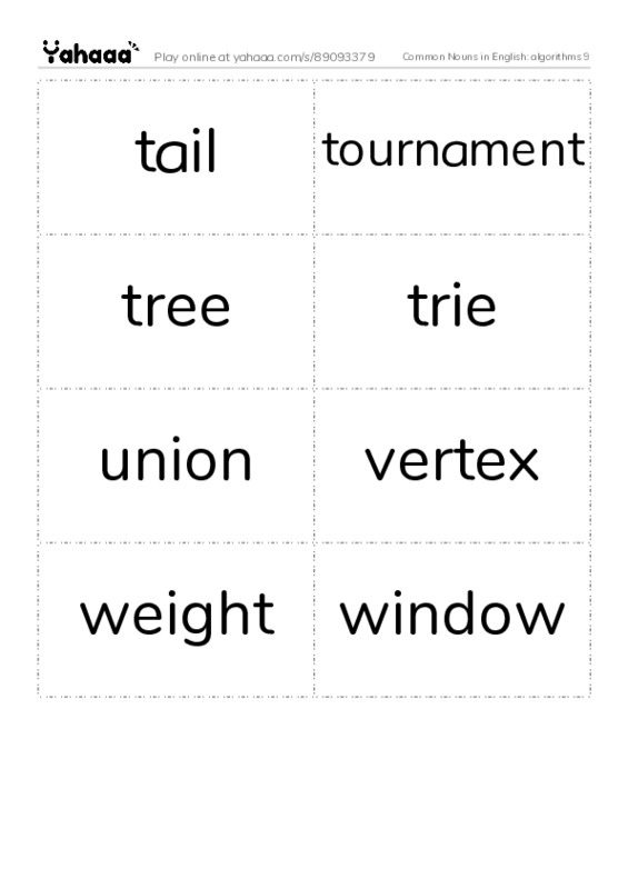 Common Nouns in English: algorithms 9 PDF two columns flashcards