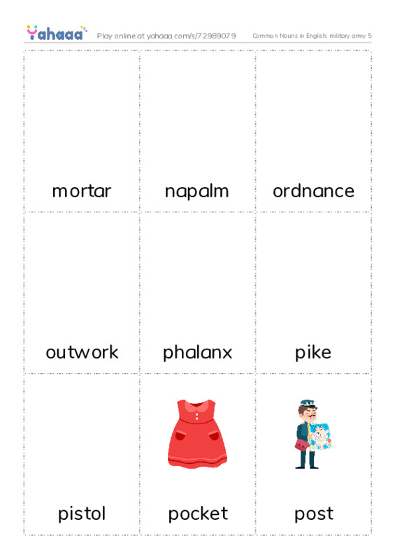 Common Nouns in English: military army 5 PDF flaschards with images
