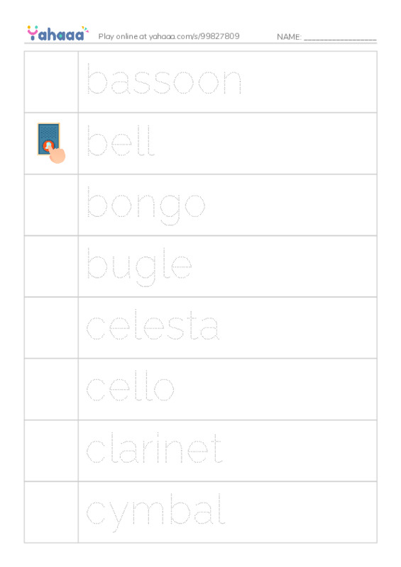 Common Nouns in English: music instruments 1 PDF one column image words