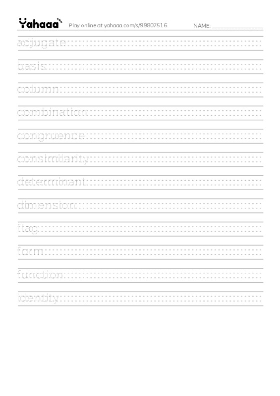 Common Nouns in English: linear algebra 1 PDF write between the lines worksheet