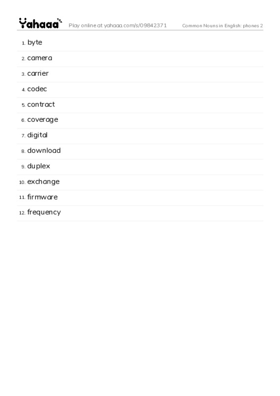 Common Nouns in English: phones 2 PDF words glossary
