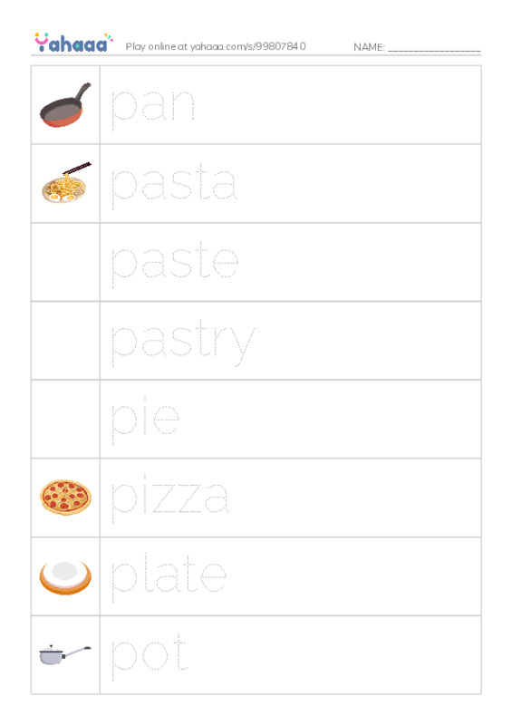 Common Nouns in English: food 6 PDF one column image words