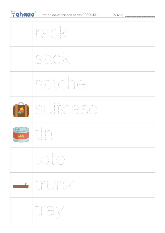 Common Nouns in English: containers 5 PDF one column image words