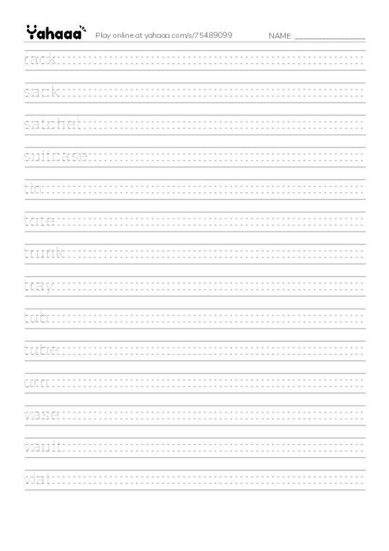 Common Nouns in English: containers 5 PDF write between the lines worksheet