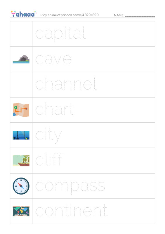 Common Nouns in English: geography 2 PDF one column image words