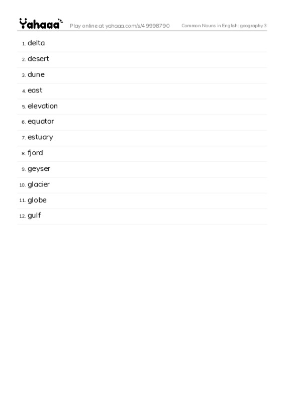 Common Nouns in English: geography 3 PDF words glossary