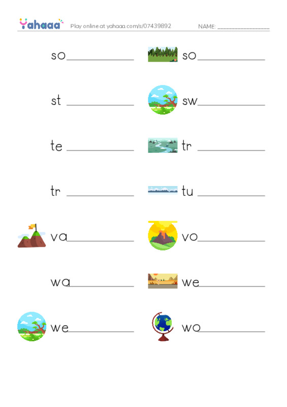 Common Nouns in English: geography 7 PDF worksheet writing row