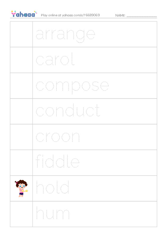 Common Verbs in English: music 1 PDF one column image words