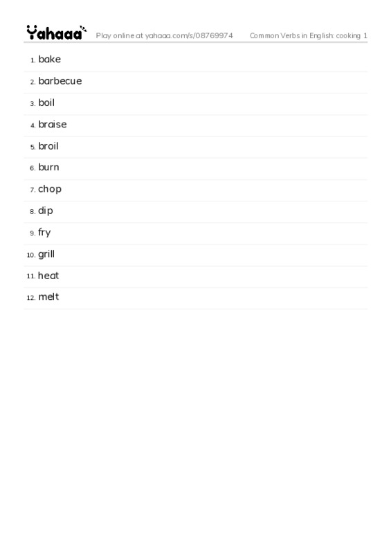 Common Verbs in English: cooking 1 PDF words glossary