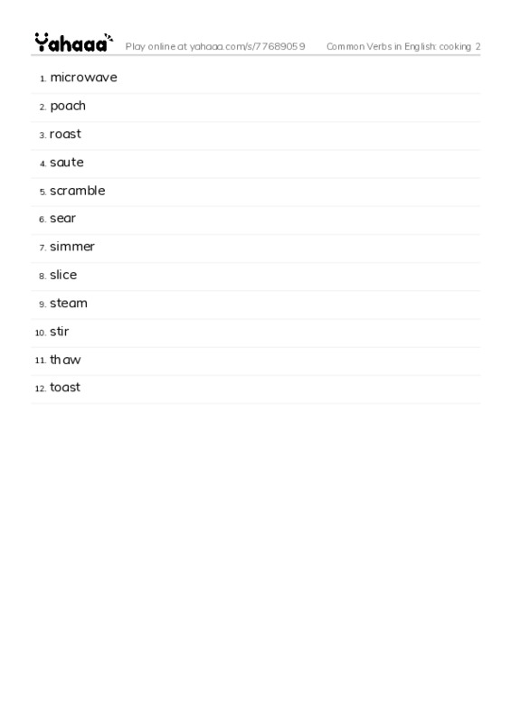 Common Verbs in English: cooking 2 PDF words glossary